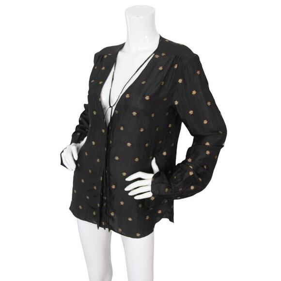 St. Roche Catherine Silk Metallic Block Print Long Sleeve Blouse - Picture 4 of 6